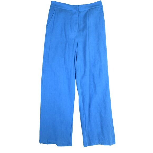 NWT Commense Cotton & Linen Pants Lagoon Blue Wide Leg Gauzy Flowy Trousers L - Picture 3 of 9
